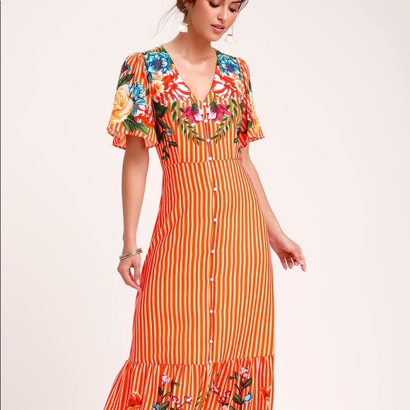 Lulu’s Roam the Riviera Orange Striped Maxi Dress - Picture 4 of 6